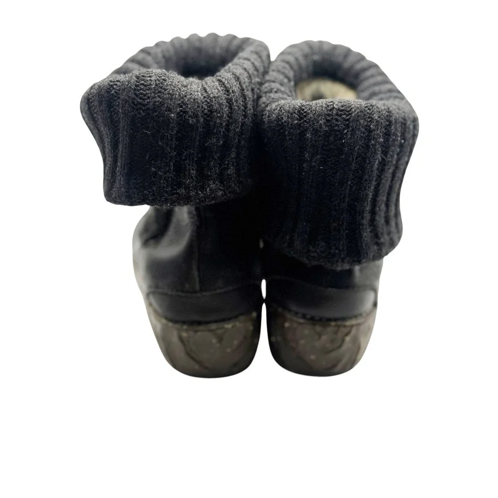 El Naturalista Women Ankle Boots Size 38/5 Black Leather With Knit Fold Over